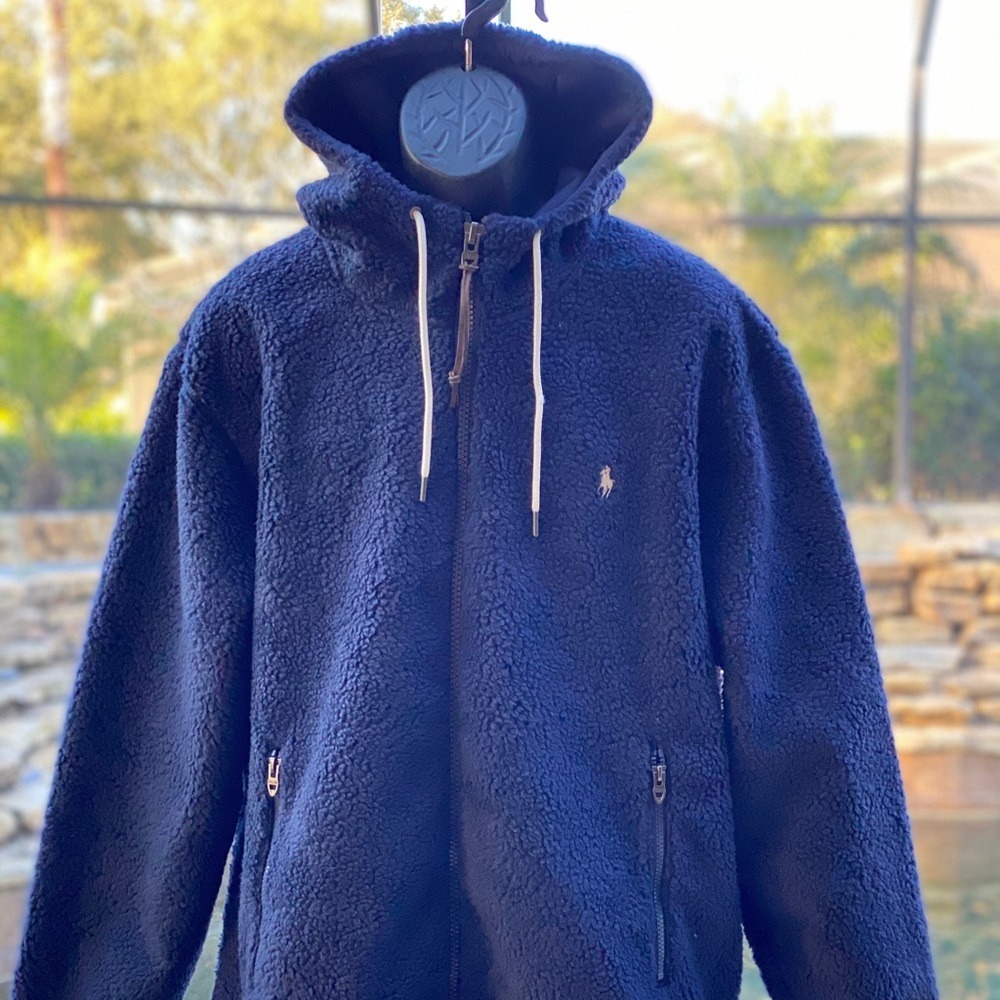 Polo Ralph Lauren XL Sherpa Fleece Full Zip Hoodie Jacket - Blue Teddy Style